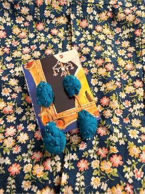 Handmade Teal Fabric Knot Drop Earrings